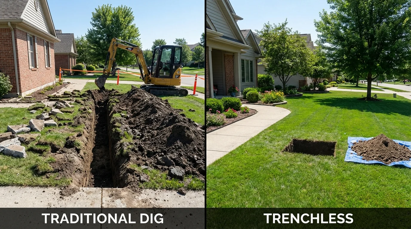 Trenchless sewer repair with minimal yard damage versus traditional excavation in Spring Hope, NC